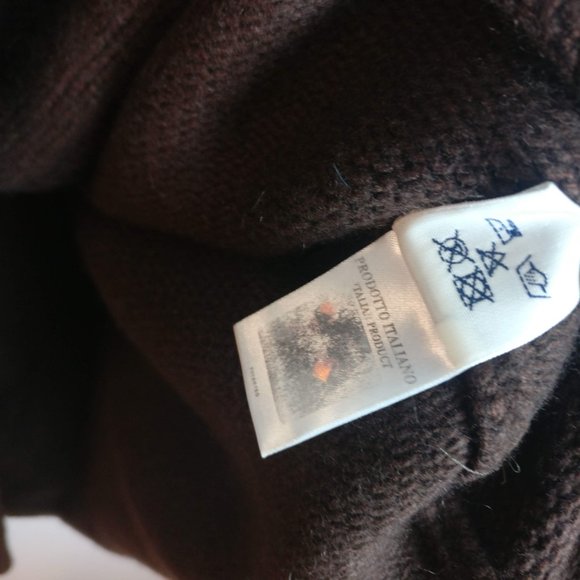 Chocolate BROWN Italian Cashmere Wool blend sweaterdress coatigan front button S - Picture 9 of 10